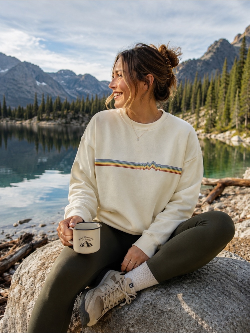 Patagonia Women’s Ridge Rise Stripe Uprisal Crew Sweatshirt L Cream 39646